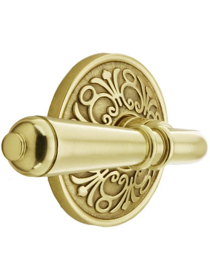 Lancaster Door Set With Turino Lever Handles Left Hand in Polished Brass.